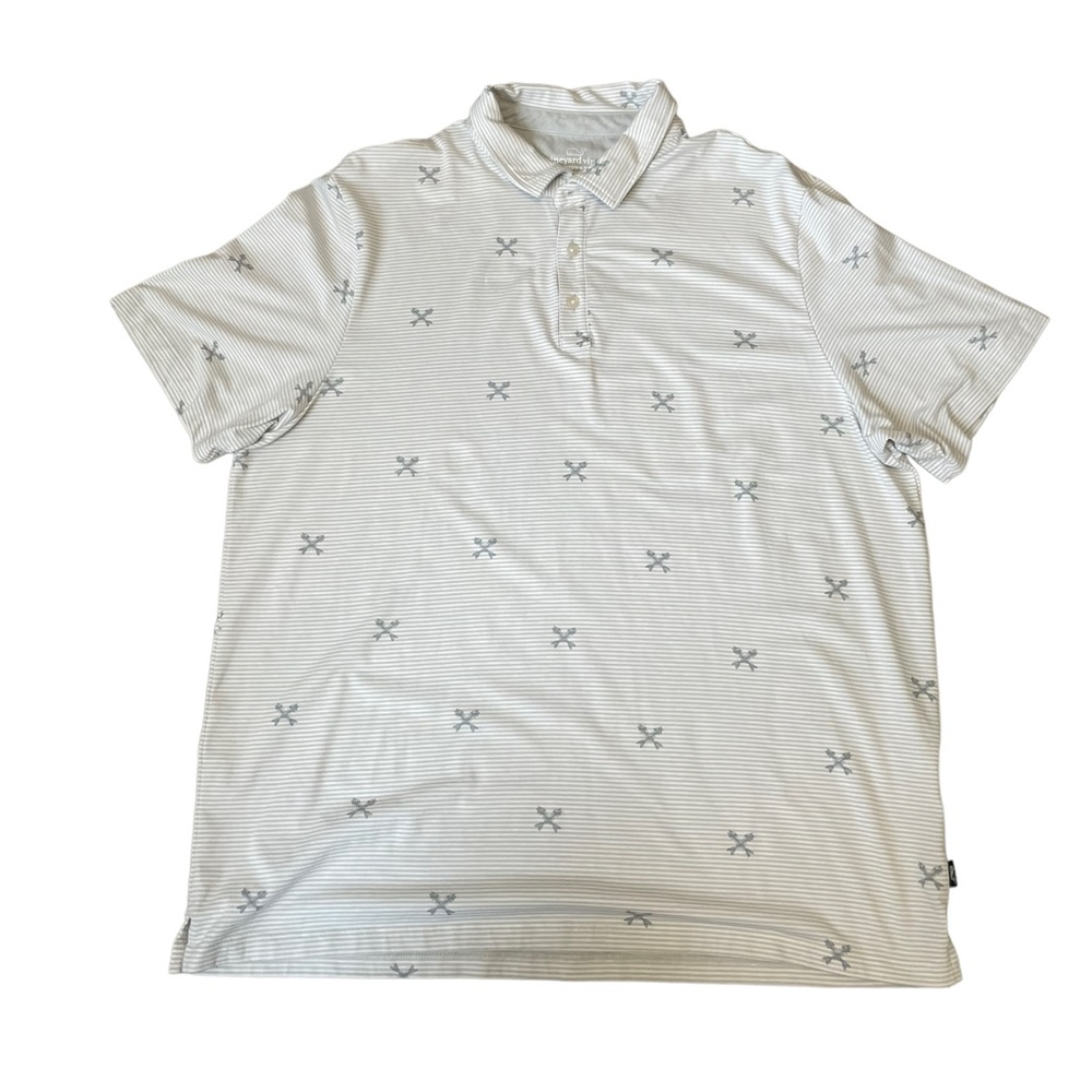 Men's XL Fish cross bones vineyard vines performance button up polo gray & white